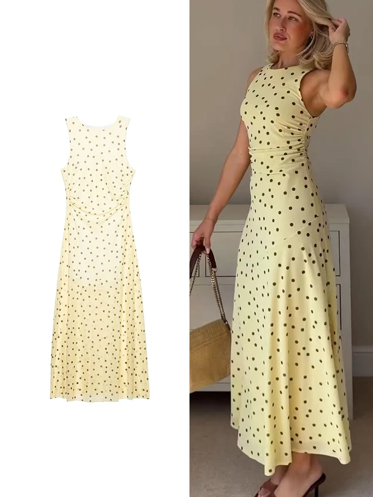 TFMLN Sommer 2026 Damen Polka Dot Ärmelloses Langes Kleid Rundhals Pendler-Midikleid Streetwear Elegantes Schlankes Modisches Outfit