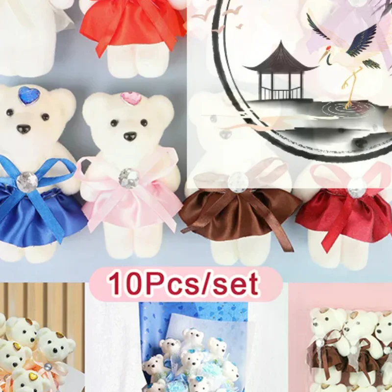 

10Pcs 12cm Bear Flower Bouquet Toy Cartoon Doll Teddy Bear Bouquet Graduation Birthday Wedding Gifts Party Decor