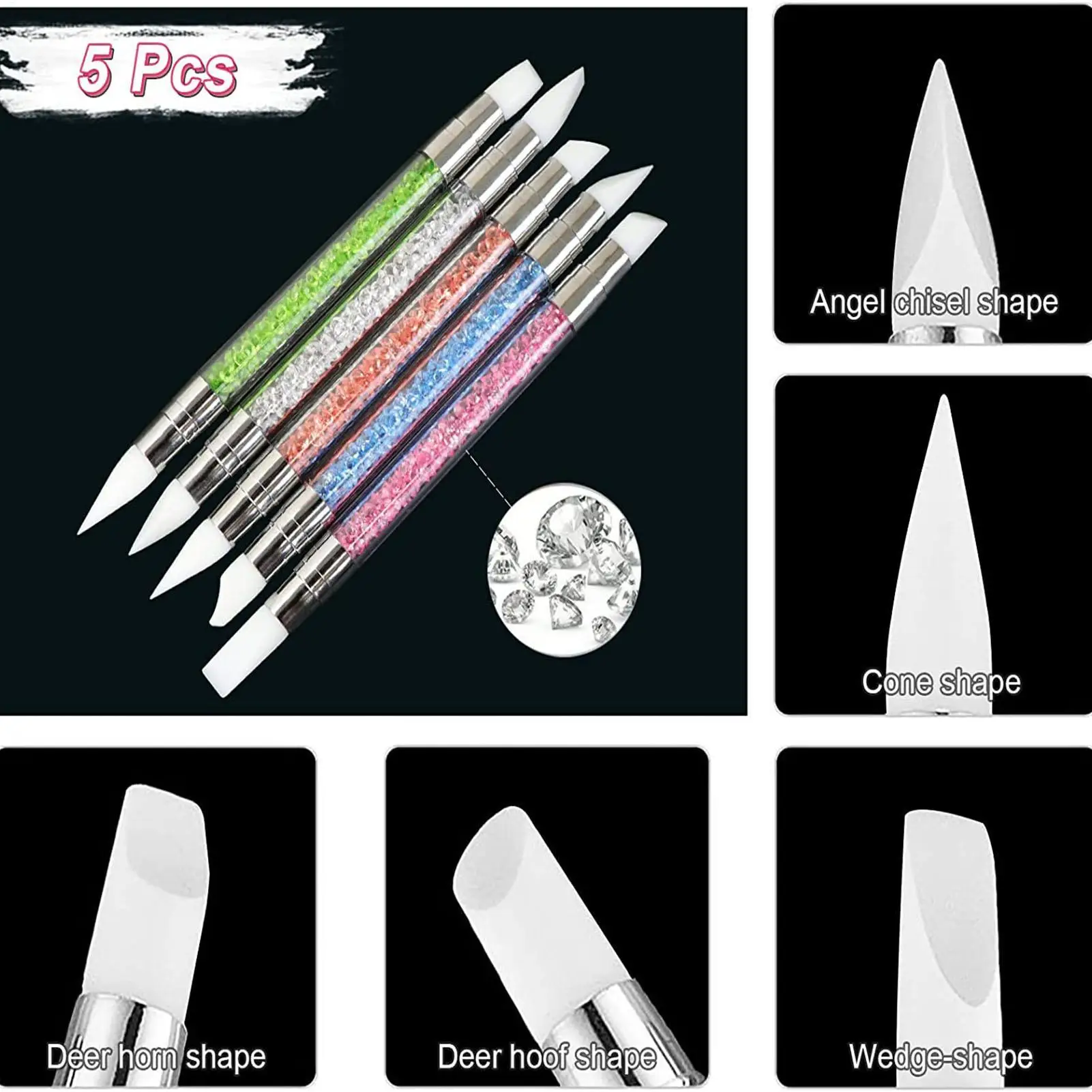NailArt Tools For Gel Polish Professional Nail Tools Dual-Ended NailArt Sculpture Pen Dotting Tools Silicone Nail Polish