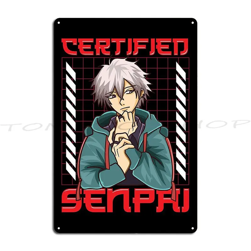 Anime Certified Senpai Aesthetic Japanese Kawaii Metal Plaque Wall Decor Pub Classic Print Tin Sign Poster