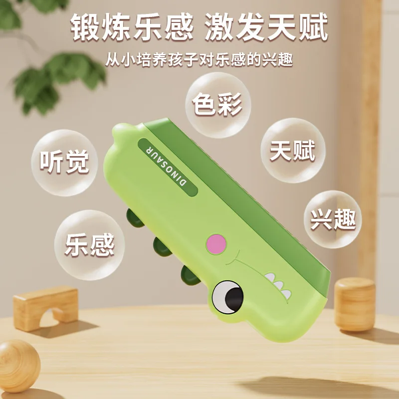 Harmonijka kartonowa z 32 otworami, kształt dinozaura, harmonijka z ustami rekina, instrument muzyczny, zabawka edukacyjna dla najmłodszych, zabawka rozwijająca inteligencję, prezent dla początkujących dzieci.