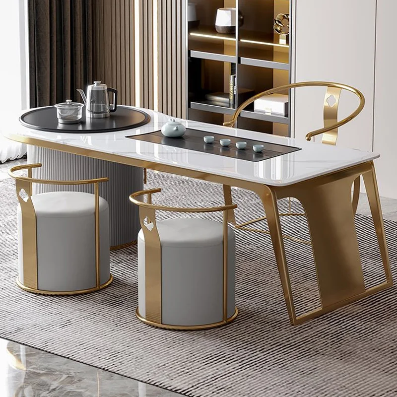 

Modern light luxury big board rock board tea making table tea making table home office induction cooker Kung Fu tea table and ch