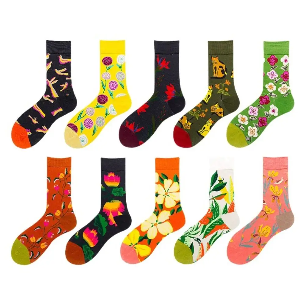 Kawaii Cartoon Art Graffiti Octopus Flower Plant Socks Casual Cotton Medium Tube Socks Streetwear Harajuku Crew Sox Hosiery