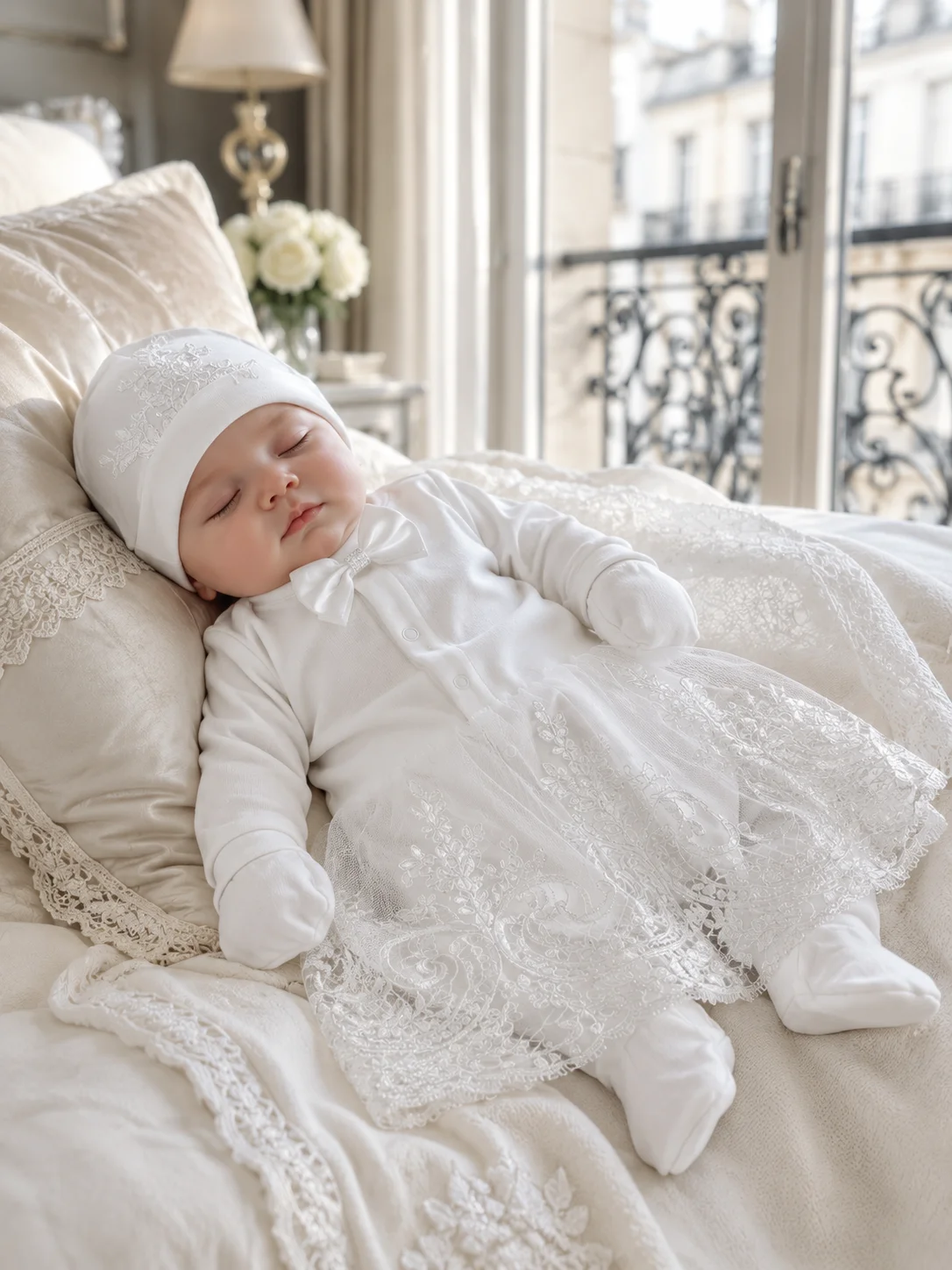 Cotton Long Sleeve Newborn Footed Romper 3PCS Set Hat Gloves Rhinestone Mint Blue Bow Crown Baby Girl Photography Outfit