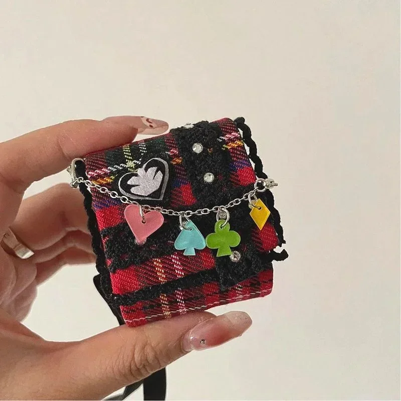 Anime Shugo Chara Bluetooth Earphone Box Hinamori Amu Same Style Red Black Plaid Lace Bag Kawaii Earphone Case Cover for AirPods