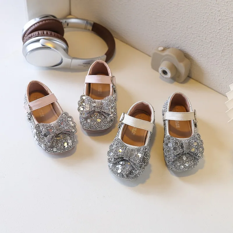 

Children Leather Shoes Glitter Sequin Bow Girls Princess Shoes for Party Wedding Non-Slip Kids Ballet Dress Flat Mary Jane Shoes