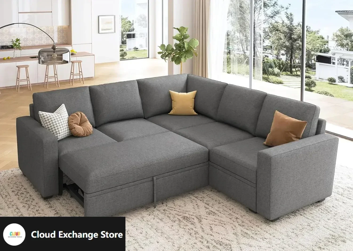 

Modular Sectional Sleeper Sofa with Pull Out Bed, L Shaped Sectional Couch, Convertible Sectional Couches Living Room, Dark Grey