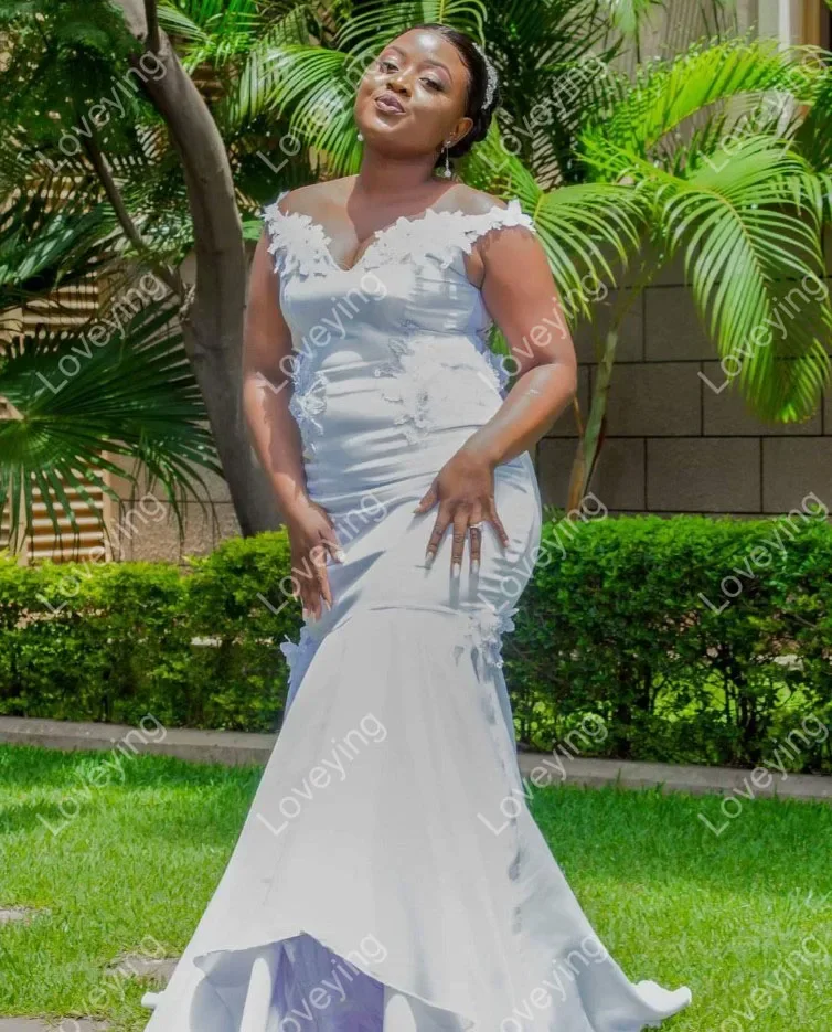 Personalizzato bella al largo della spalla Sweetheart Robe De Mariée 3D applicazioni floreali abiti da sposa a sirena ragazze nere Garden Bri