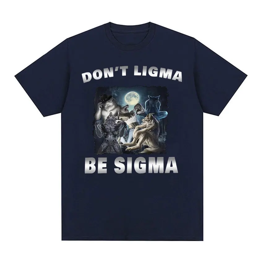 Camisetas masculinas engraçadas do lobo meme, camisas de moda vintage, streetwear de algodão casual extragrande, não ligma seja sigma