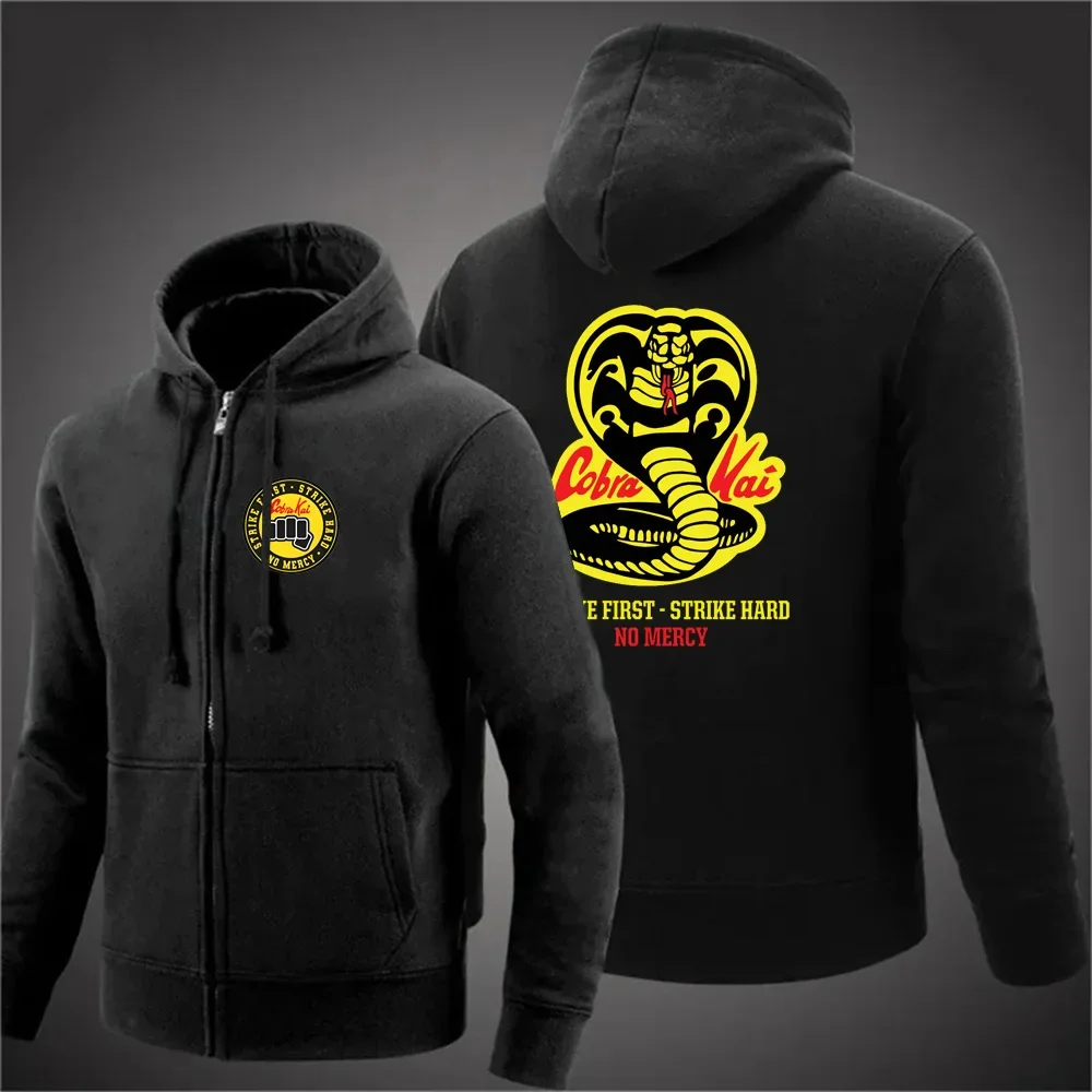 Cobra Kai No Mercy: Novas Jaquetas Masculinas com Zíper e Capuz Estampadas, Moletom Esportivo de Algodão de Alta Qualidade, Casacos Casuais para Prima