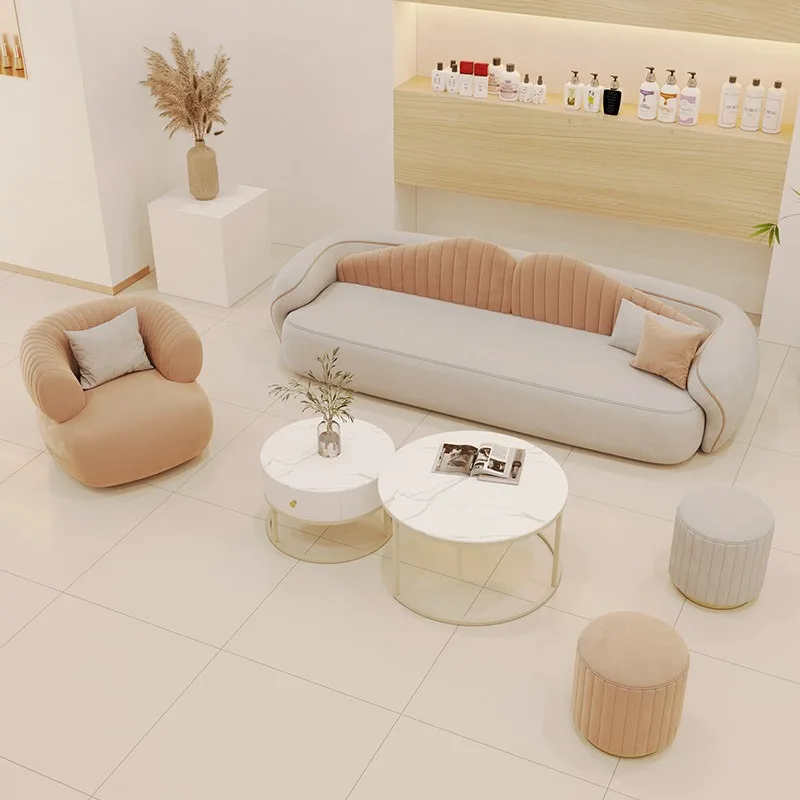 Nordic Cream Style Beauty Salon Sofa Modern Clothing Store Lounge Straight Row Sofa Hotel Reception Office Furniture Oficina FYO