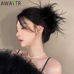 AWAYTR Party Black Ostrich Hair Shark Clip Girl Hairpin Feather Hair Claws Hair Accessories Women Autumn and Winter Headwear