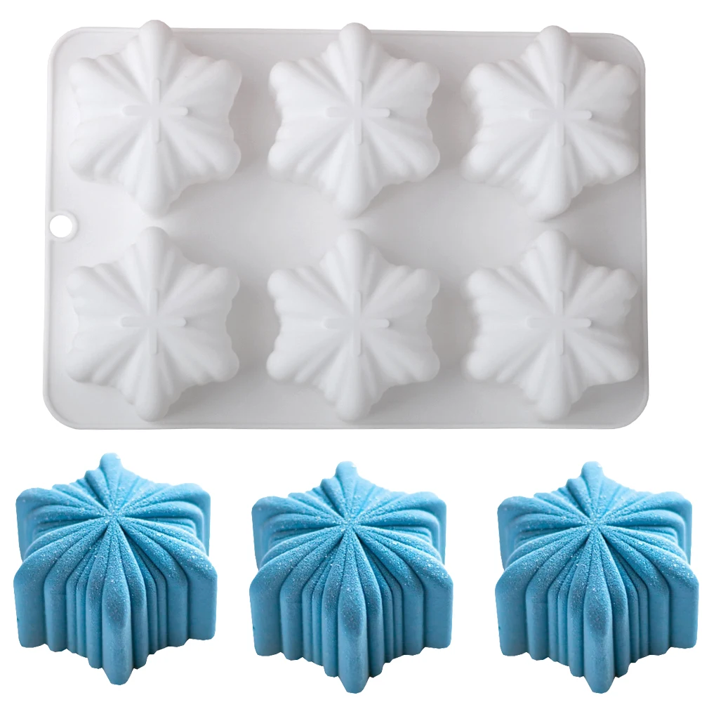 6-Cavity Starburst Snowflake Mousse Silikonform |   Weihnachts-Backform in Schneeflockenform für Kuchen, Schokolade, französisches Gebäck