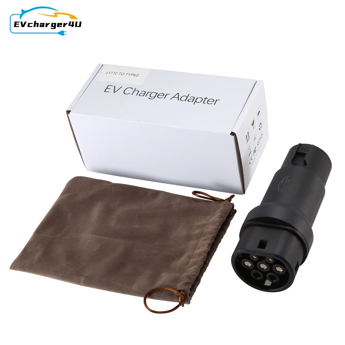 EVcharger4U Type1 to Type2 EV Charging Adapter 1Phase 250V 32A 8KW on J1772 Charger for IEC62196 Type 2 Electric Vehicle