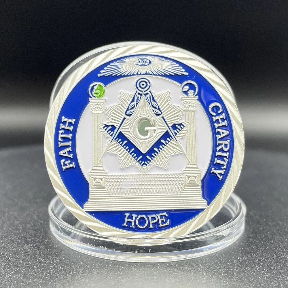 Masonic Freemason Badge Silver Coin Faith Hope Charity Badge Token Brotherhood Commemorative Coin in Capsule Souvenir