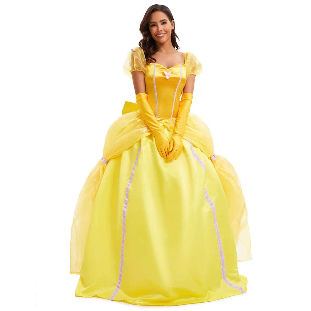 

Princess Adult Costumes Accessories Cosplay for Beauty and The Beast Belle Cute Fairy Tale Stories Gift Stage Play Yellow
