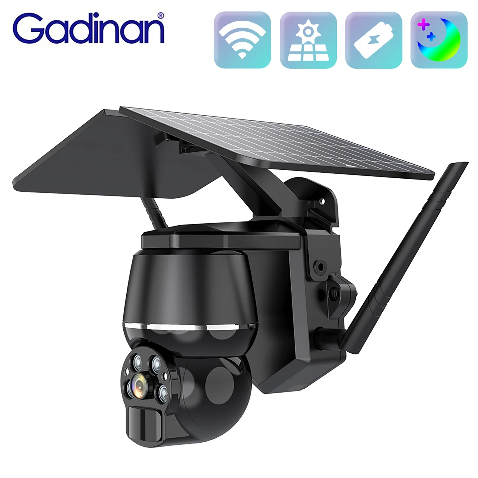 Gadinan 6W Solar Wifi/4G PTZ Camera PIR Motion Detection 4x Digital Zoom  Monitor Two-Way Audio 128GB Camera Color Night Vision