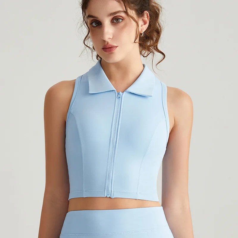 سترة يوجا بياقة بولو عصرية للنساء مع حمالة صدر مدمجة بسحاب أمامي عالي الجودة للتمرين حمالة صدر رياضية حمالة صدر رياضية نسائية #2