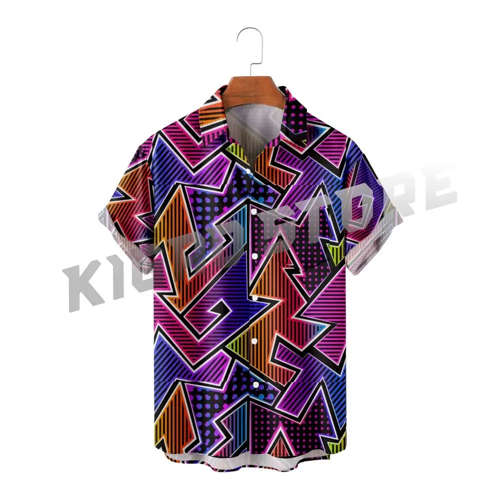 

Hawaiian Casual Shirt For Men Retro Star Pattern Beach Stripe 3D Printed Harajuku Street Hombre Fashion Oversized Clothes