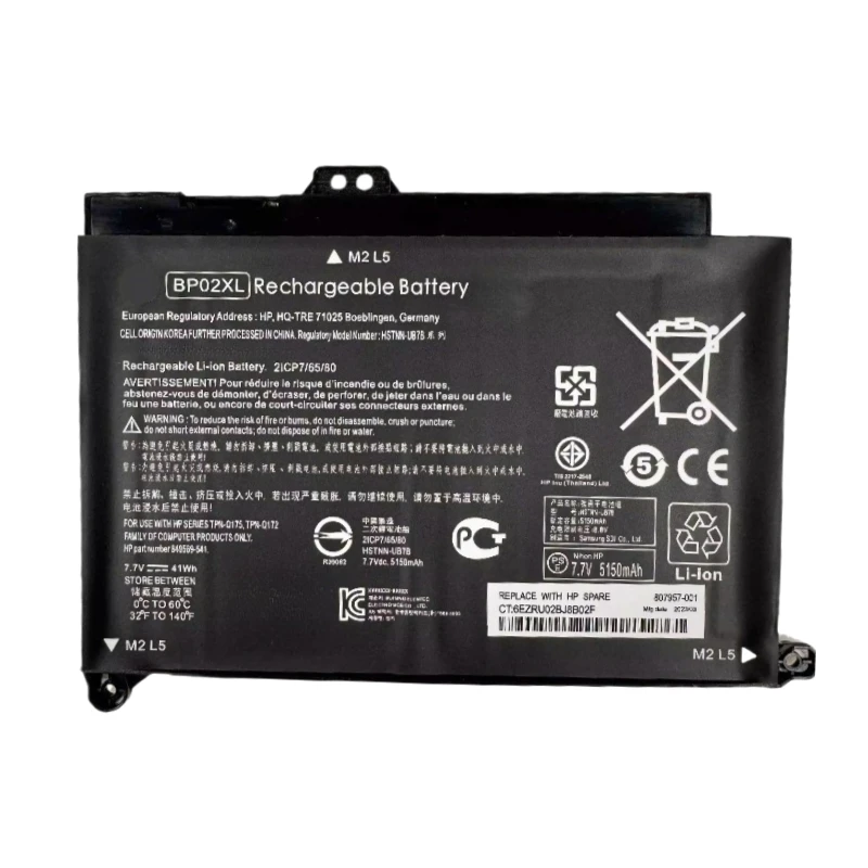 Nouvelle batterie d'ordinateur portable de remplacement 7.7V 5150mAh BP02XL pour ordinateur portable HP Pavilion 15-AU000 AU136TX AU040TX TPN-Q172 Q175 HSTNN-UB7B
