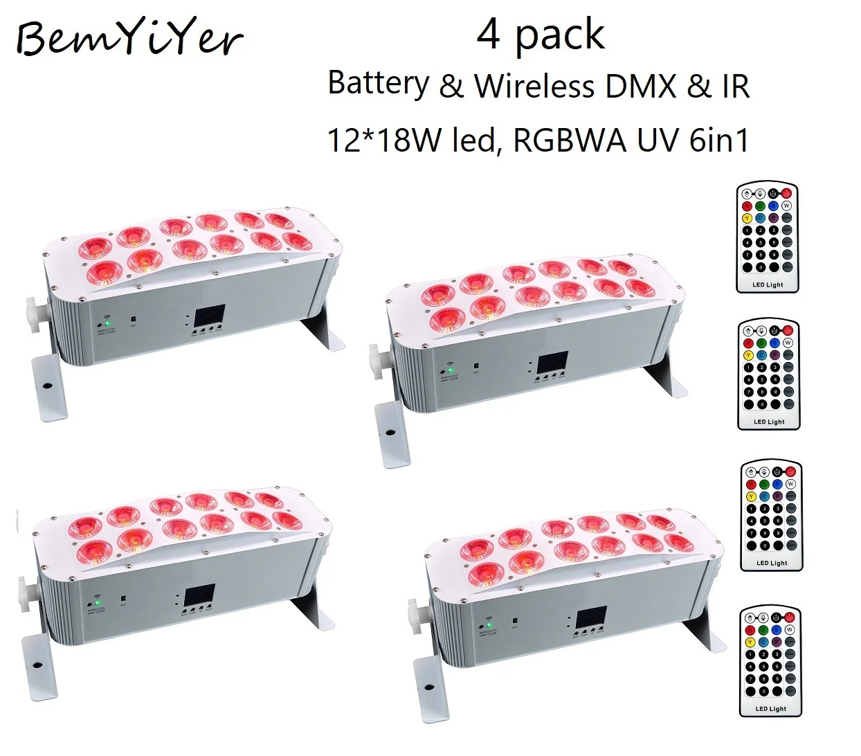 4pack Battery 12x18w led Battery wall washer bar Uplight Wireless DMX IR control RGBWA UV 6in1 for DJ wedding entertainment