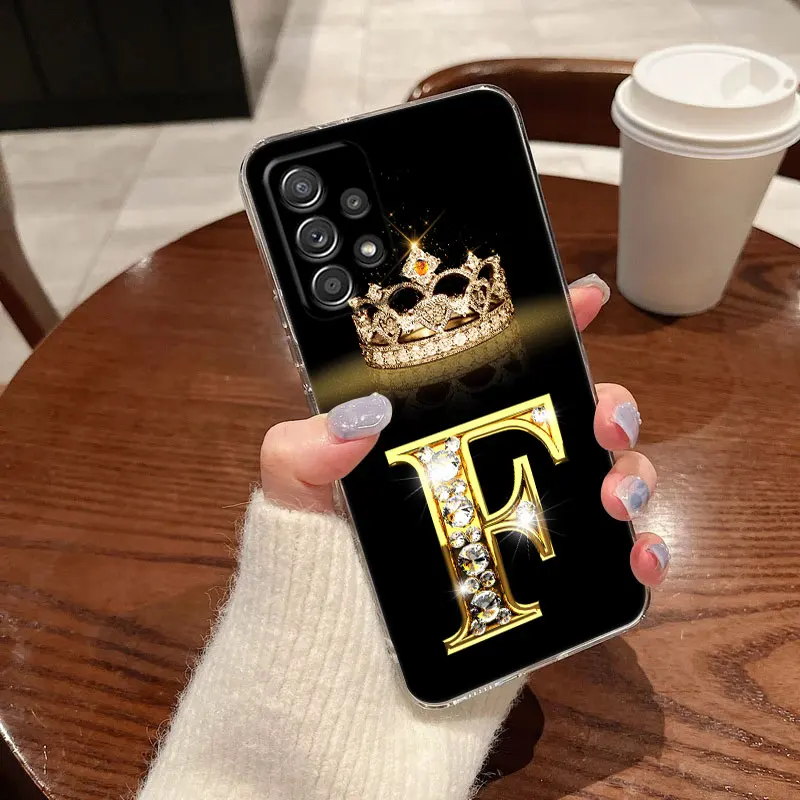 Initial E M J F K L H I Letter Case For Samsung Galaxy A55 A54 A52 A53 A15 A14 A13 A21S A23 A51 A34 A35 A33 A32 A72 Clear Cover
