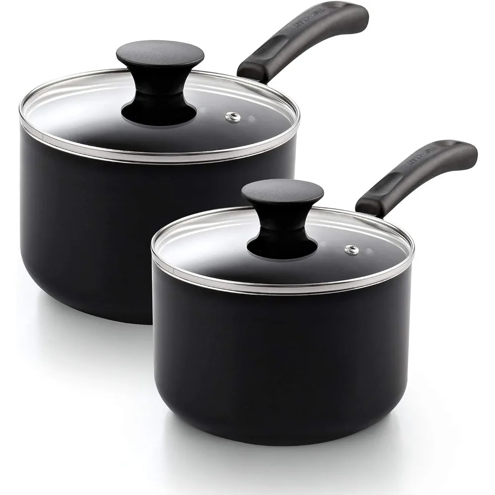 

Cook N Home Nonstick Sauce Pan Set 1Qt and 2Qt, Multi-purpose Pots Set Saucepan Kitchenware with Glass Lid