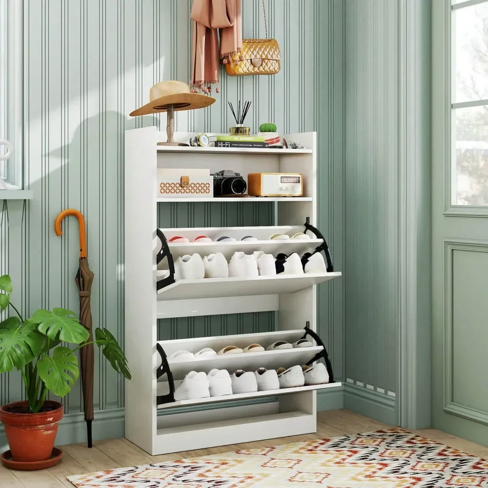 

Shoe Storage Cabinet With 2 Flip Drawers, Adjustable Removable Shelves For Entryway