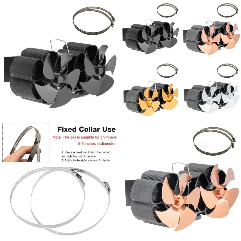 

652F Тихий домашний вентилятор для камина 10 лопастей Эффективное распределение тепла Экологичный вентилятор Больший поток печь