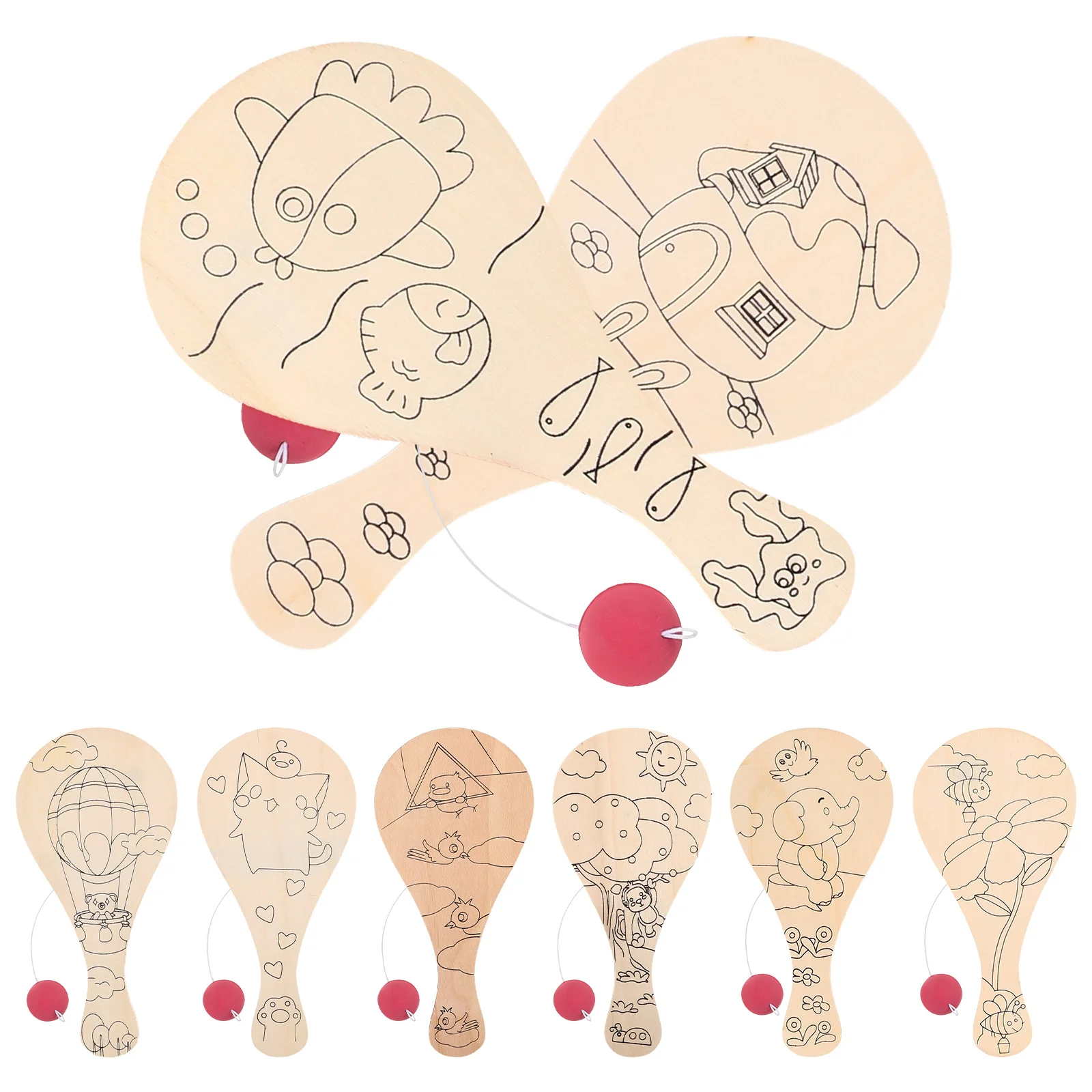 어린이를 위한 8개입 나무 패들 공예 미완성 DIY 페인팅 탁구 블랭크 패들 볼 보드 창의적 활동