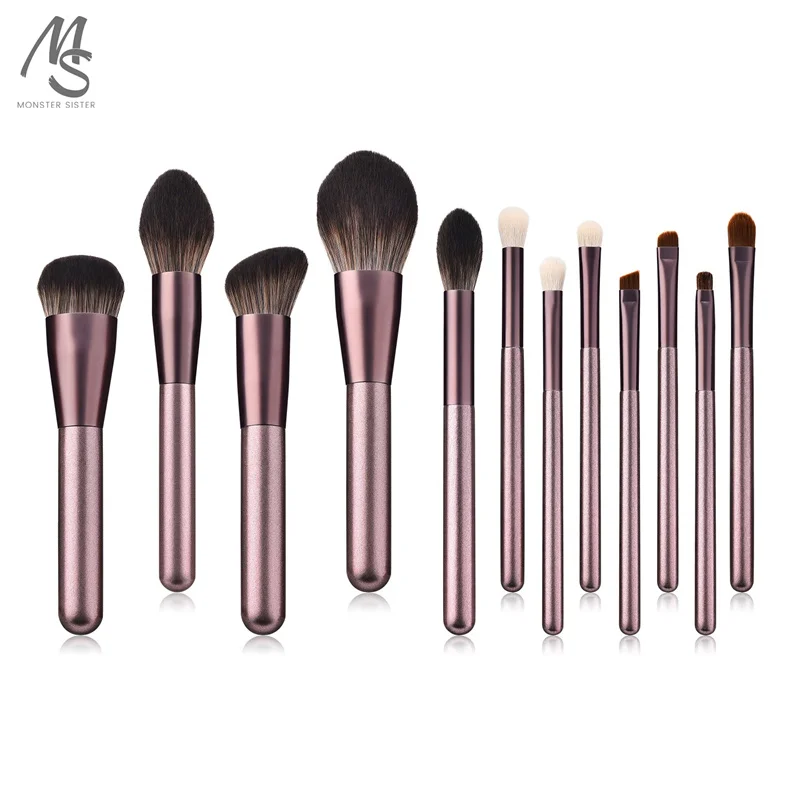 

12Pcs Professional Purple Makeup Brushes Set High-Quality Gift Little Grape Purple Skin Bag with Eyeshadow Make Up Accessorie