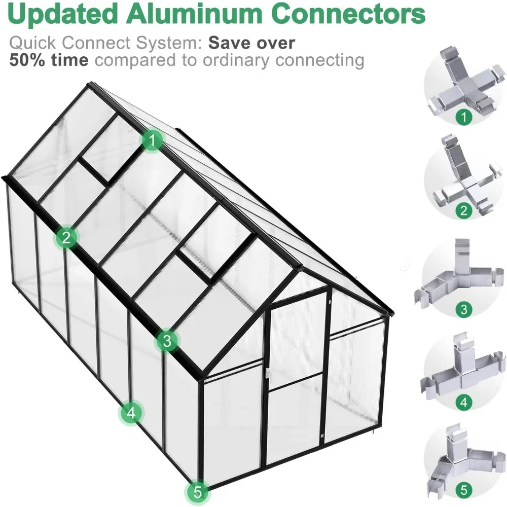 Outdoor Greenhouse 6x6x12 FT - Polycarbonate Green Houses with EZ Assy Connector,Outside Walk-in Grow House for Garden Plants