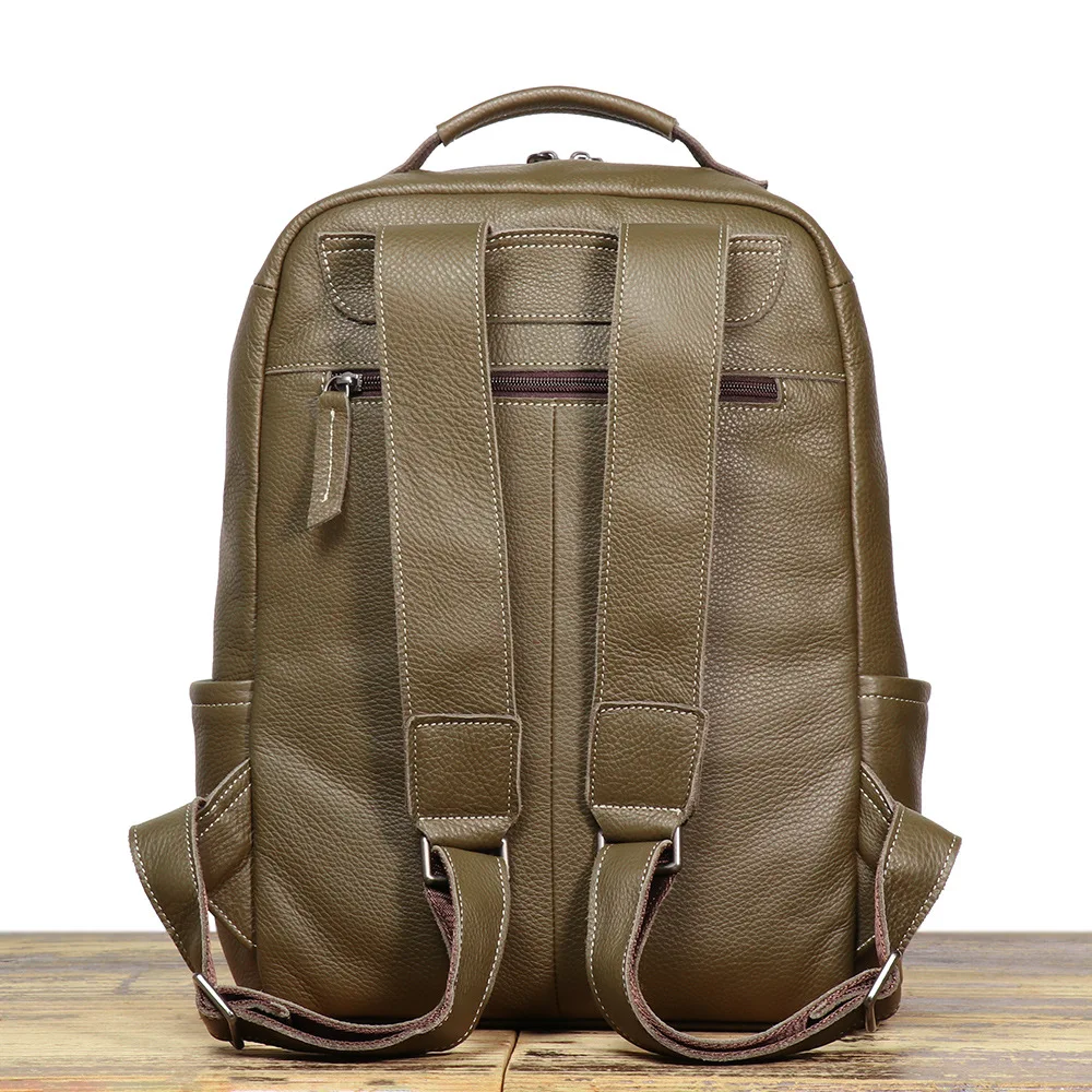Professional Genuine Full Grain Leather Travel Backpack - Premium Spacious Laptop Bag