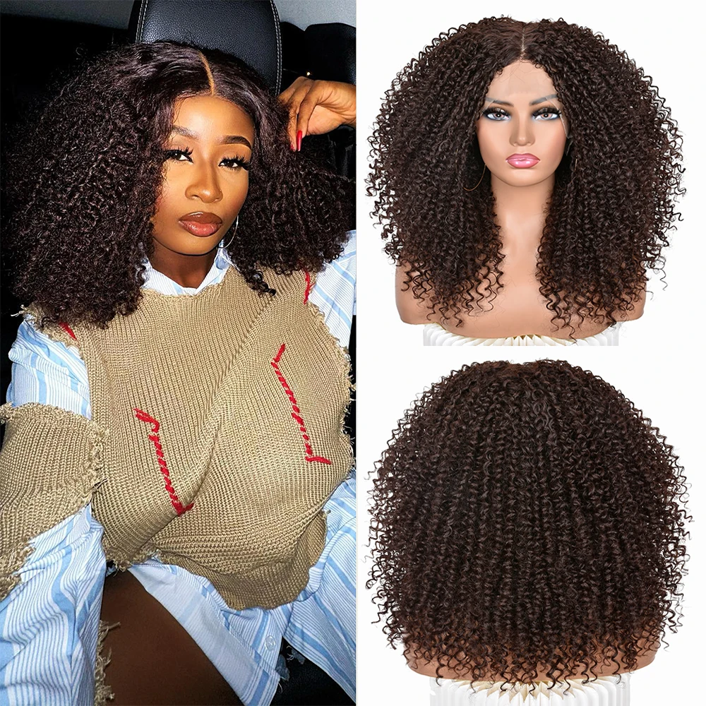 17 Inch lack Curly Lace Front Wig for Women Synthetic 13x4 x1 HD Lace Front Wig Long Curly Hair Natural Soft Water Wave Wig