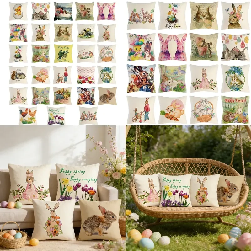 Cross-border home Nordic Easter rabbit pillow cover sofa pillow bedside pillowcase linen pillow cover wholesale