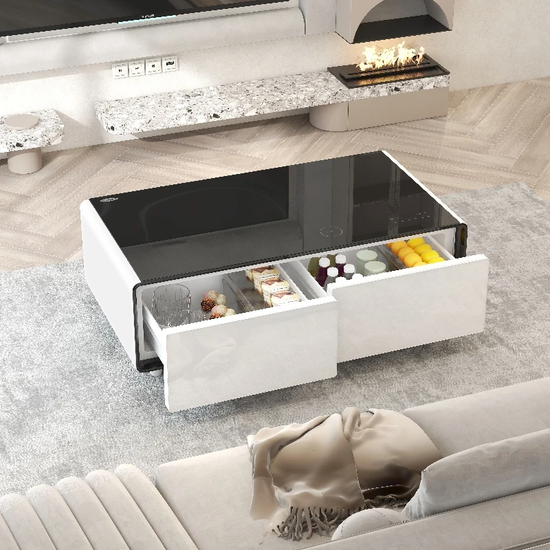 Modern Smart Coffee Bedside Table Frozen Wireless Charging LED Light USB Port Music Player Smart Home Furniture Bedroom