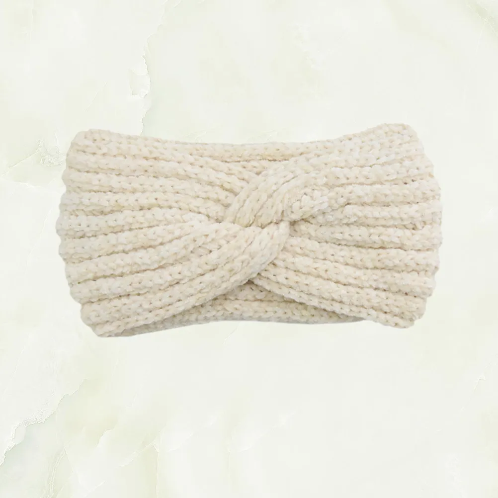 

White Knitted Headband Warm Hair Band Elastic Exercise Headwrap for Women Winter Running Fitness Yoga
