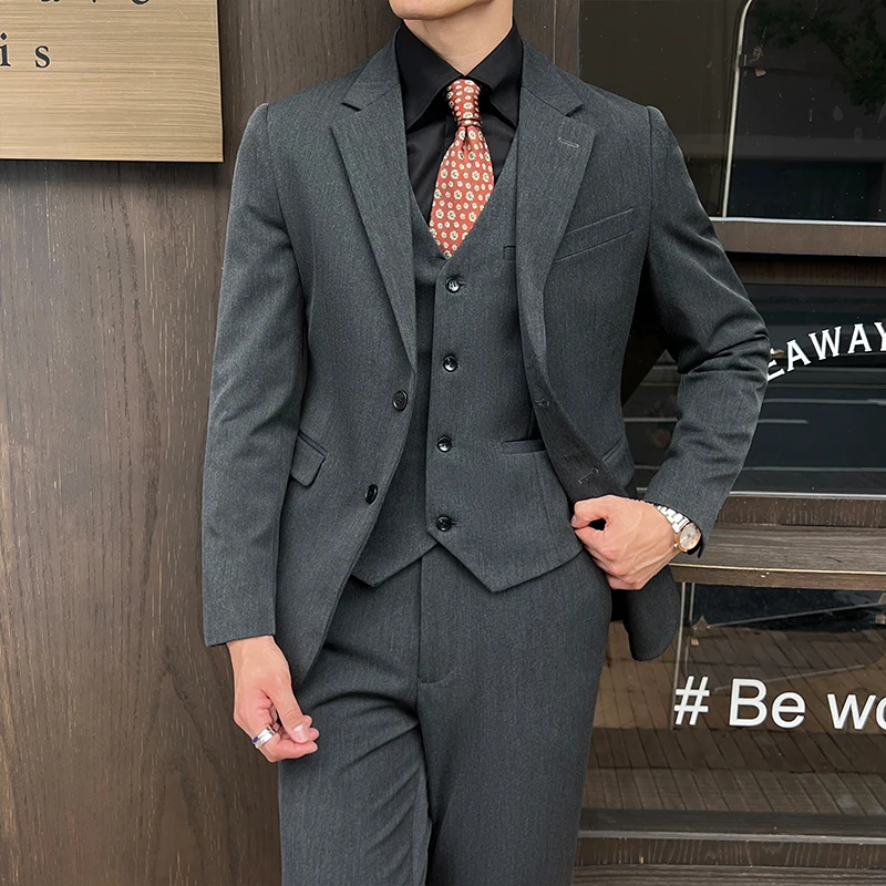 

Boutique Business Men's Suit Three-Piece Classic Solid Color Groom Wedding Suit Slim Dance Stage Swallowtail M-7XL Men's Suit