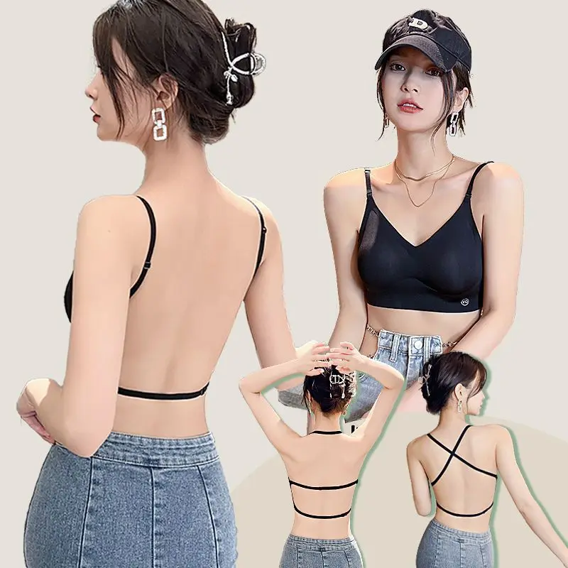 Sexy Sling Vest Thin Underwear Push up Breast Holding Upper Support Wireless Backless Bra