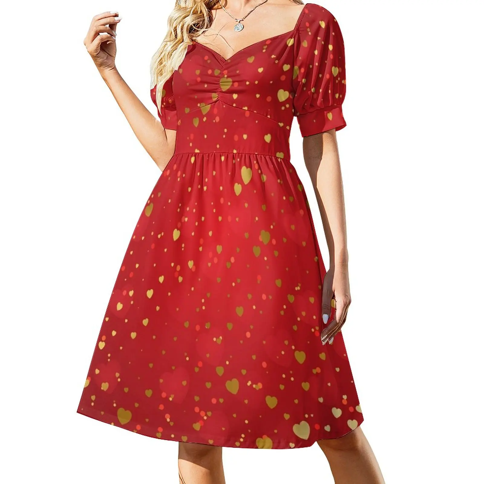 

red and gold hearts on red background Dress summer clothes Evening gown