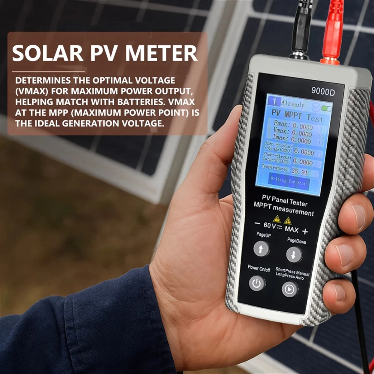 جهاز اختبار الألواح الشمسية الاحترافي YHYS 9000D، محلل طاقة MPPT 5-800 وات، 2.8 بوصة شاشة TFT، أداة قياس تشخيص النظام البلاستيكي