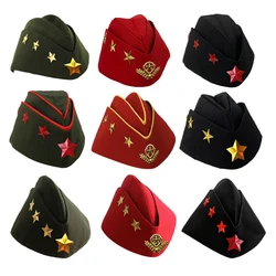 Sailor Dance Russian Hat Soviet Boat Cap Pointed Yellow Pentagram Canvas Boat Hats Performance Boat Shape Cap