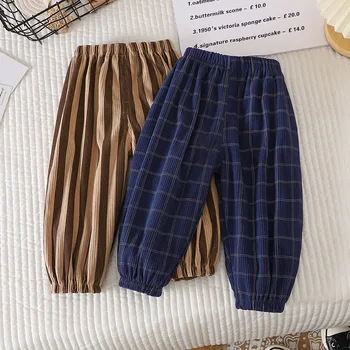 Summer Kids Casual Pants 1-6Y Simple Boys Grid Sweat Pants Korean Loose Thin Children Striped Letter Trousers