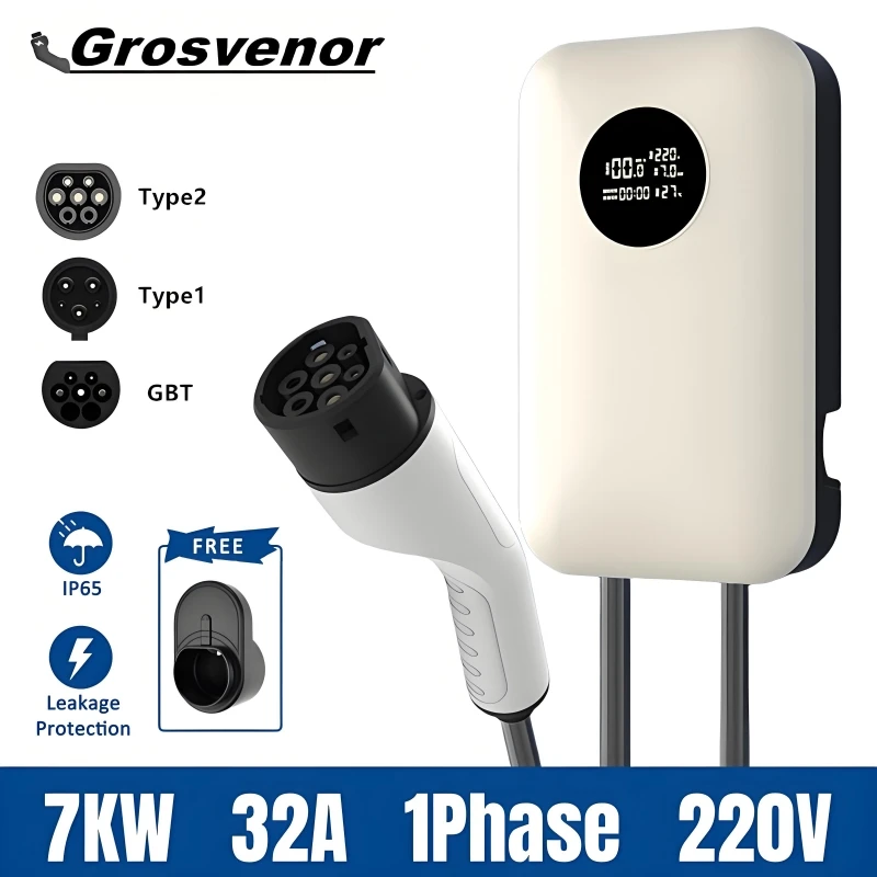 

Зарядная станция для электромобилей 32A 7 кВт IEC62196 Тип 1 ГБT EVSE Wallbox Настенное зарядное устройство с экраном для электромобиля