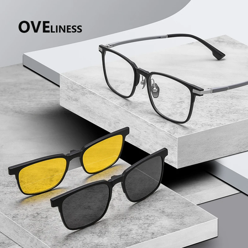 

2 In 1 Clip On Glasses Women TR90 Eyeglasses Frame Myopia Frame Outdoor Sunglasses Magnetic Night Vision Prescription eyewear