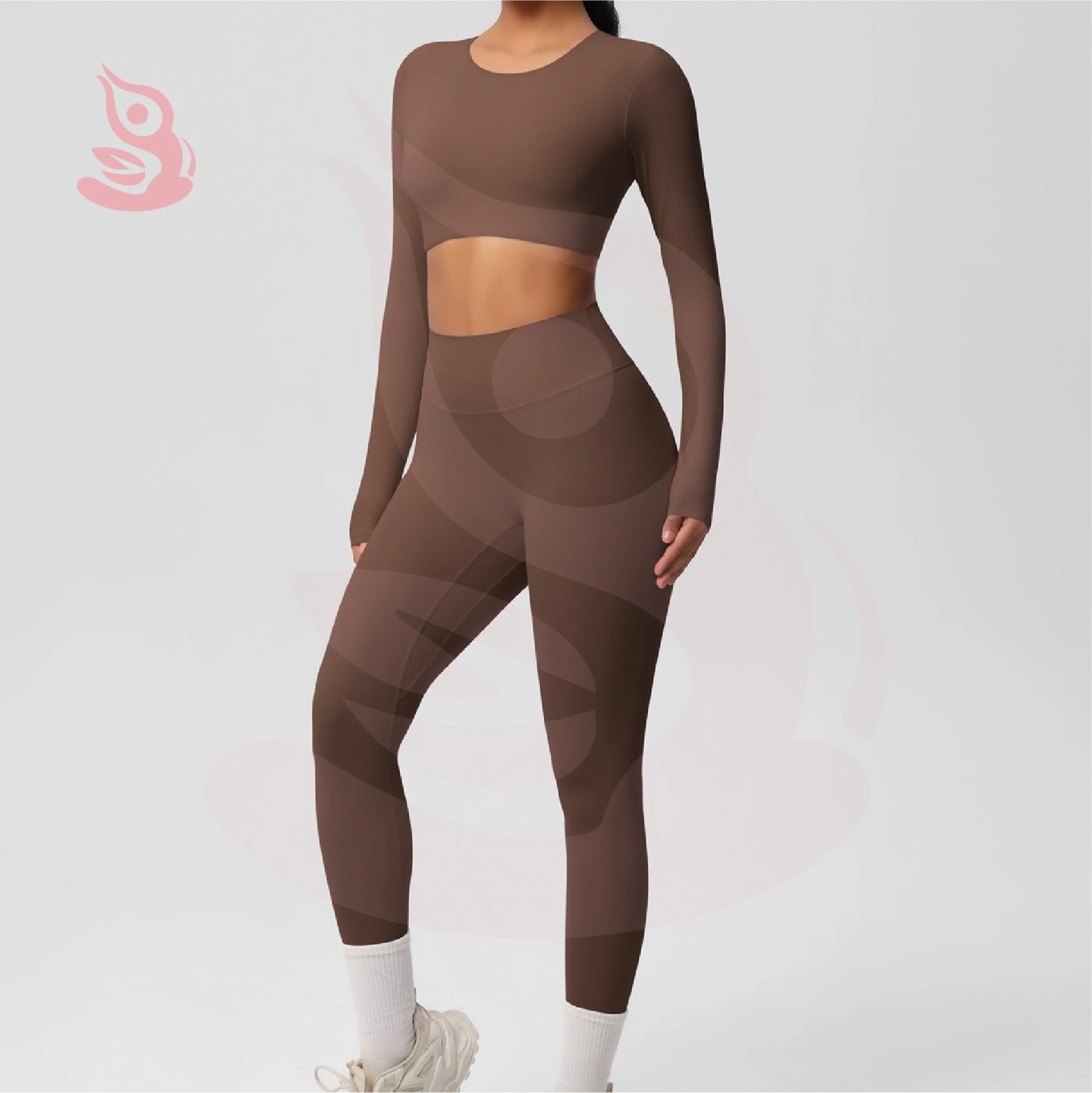 

25 Spring Solid Color Double-sided Nylon Brushed Nude Tight Fitting Sports Yoga Suit Set Running and Fitness Long Sleeves 2piece