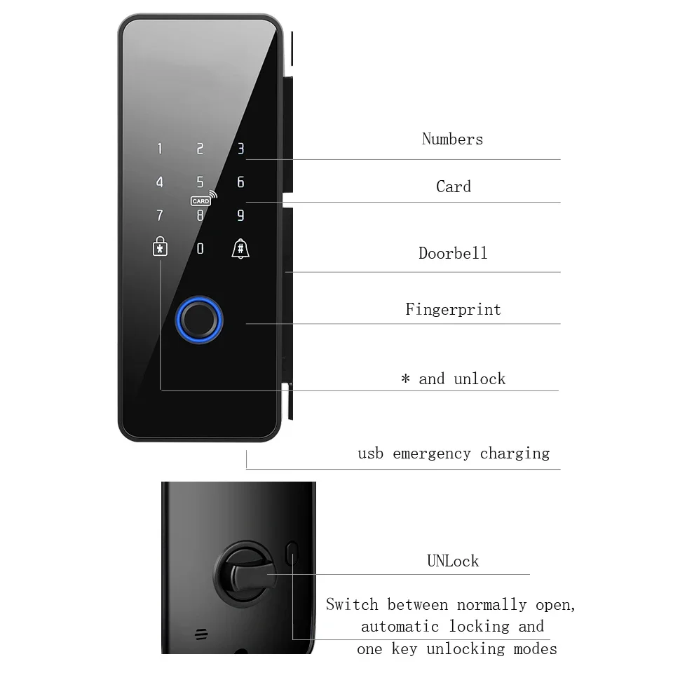 5YOA Tuya Fingerprint Door Lock for Wooden Iron Frame Glass Bluetooth Smart Electronic Biometric 13.56Mhz RFID Remote Control Un view 6