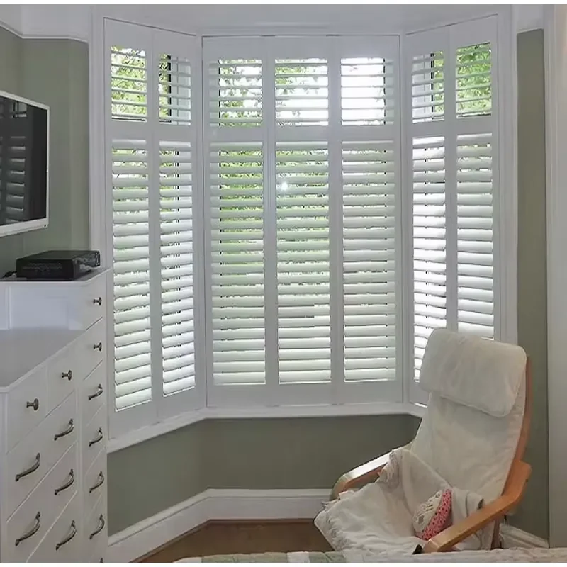 Customized Sliding Cheap Faux Wood Plastic Horizontal Modern Hotel Air Ventilation Plantation Window Blinds Interior Shutters
