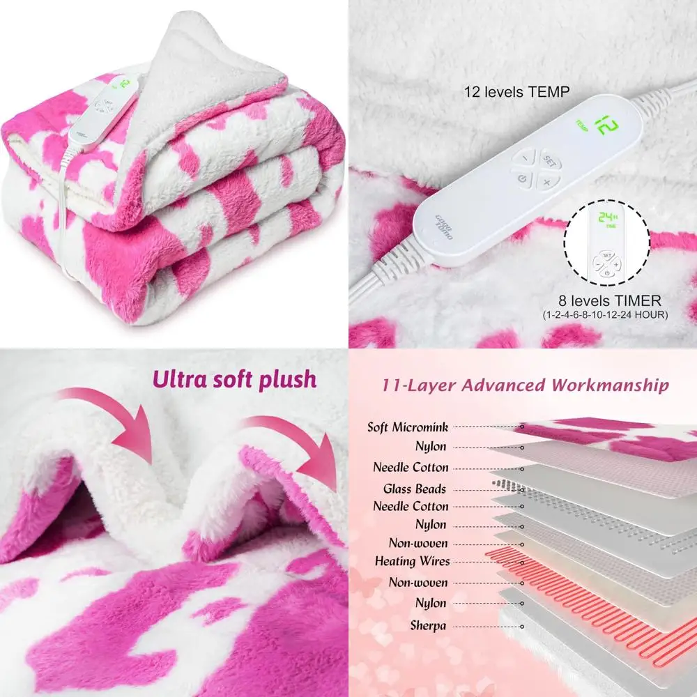 

Pink 36" x 48" Weighted Electric Blanket with 12 Temperature Settings and Glass Beads - M3648