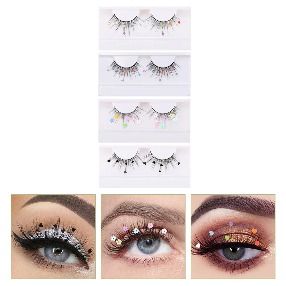 

4Pairs False Eyelashes Set Glitter Colored Lashes for Women Easy Apply Remove Comfortable All Day Wear Party Date Club Use